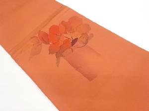 作家物　塩瀬花瓶に花々模様開き名古屋帯（額縁仕立て）